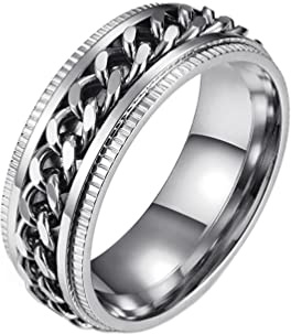 HIJONES Anello A Catena Girevole da Uomo in Acciaio Inossidabile per Antistress Antistress Argento Taglia 29