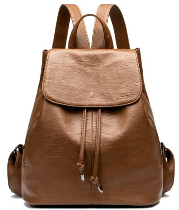 Damen Rucksack Leder, Lederrucksack Diebstahlschutz Tasche Lässig mit Kordelzug, Elegant Klassisch Backpack Leichte Multipockets Mode Bag für Arbeit Schule Reise