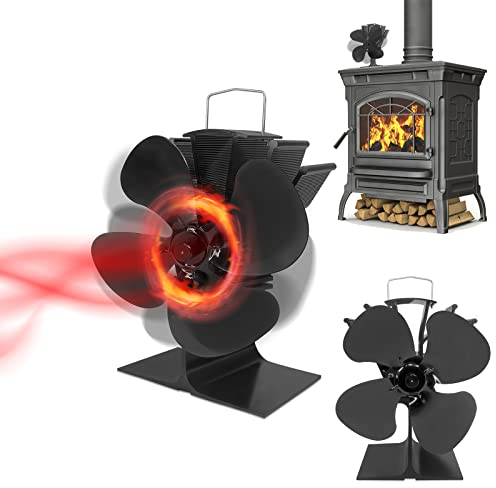 VA-Cerulean Ofenventilator Kaminventilator 4 Flügeln Heizbetriebene Ventilator Wärmebetriebener Kamin Ventilator Ohne Strom Kaminventilator für Holz Kamin Schwarz