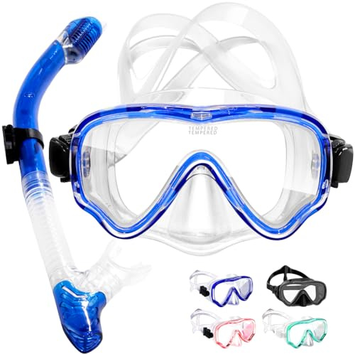 Tyuodna Schnorchelset Erwachsene,Taucherbrille mit Schnorchel,Panorama-Weitblick Schnorchelmaske,Tauchermaske Anti-Fog Anti-Leck Aus Gehärtetem Glas,Dry Schnorchel