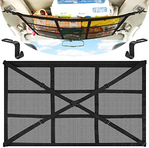 TOPJOWGA Auto-Deckennetz mit 2 Haken, großer Kapazität, starkes Tragvermögen, universelles Gepäcknetz für Camping, SUV und Jeep