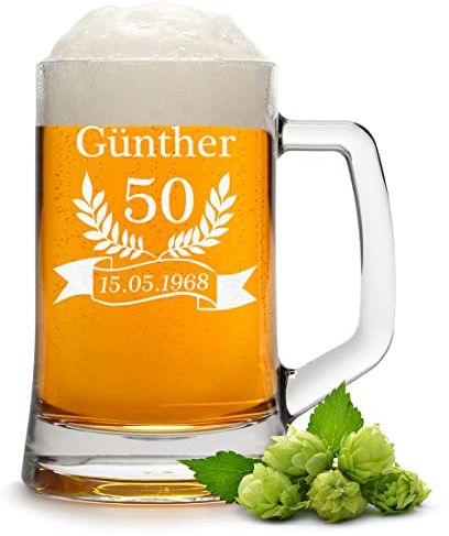 Bicchiere da birra con incisione personalizzata, 500 ml, bicchiere da birra bianco con nome, regalo personalizzato, suocero e nonno, Pils e birra bianca, idea regalo per la festa del papà