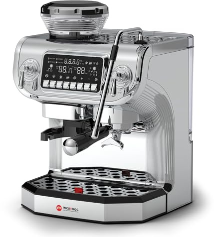 Mcilpoog Máquina de espresso con espumador de leche, cafetera semiautomática con molinillo, cafetera espresso fácil de usar con pantalla grande de 5.5 pulgadas, bomba de presión de 15 bares (TC530)