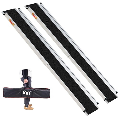 VNN Adjustable Wheelchair Ramp, 4-7 FT Portable Wheelchair Ramp for Home Step, Door Threshold Wheelchair Ramps for Home, Non-Slip Aluminum Scooter Ramp for Car, Doorways, Curbs, Stairs