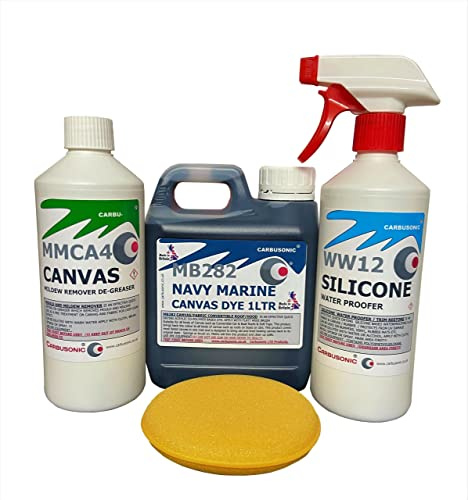 Carbusonic Dark Blue convertible roof dye, soft top hood canvas restorer, restores colour to fabrics. (1lt kit)