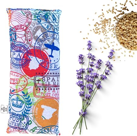 STIGORVI - Saco térmico de semillas - Bolsa calor y frío - bolsa térmica - Cojín microondas (13cmx28cm) - Hecha a mano en España - 100% semillas naturales lavanda - Lavable - Artesanal (Sellos)