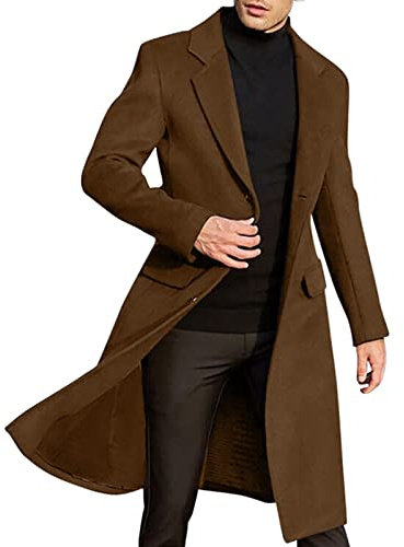 LOIJMK Trenchcoat herr lång höst vinter rock funky revers vindjacka mode modern vindjacka herr övergångsjacka rock tweed utomhusjacka ytterkläder för vardag elegant vinterrock cardigan, BRUN, M