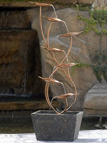 Outdoor Garden Water Fountain Garden Water Feature Cheshire Leaves Cascade Outdoor Fountain Copper Effect Tree Floor-Standing Waterfalls Fountains for Home Yard Decoration