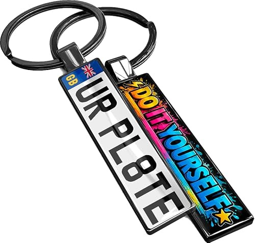 SONZE Personalised Keychain - Double-Sided Keyring with Number Plate & Name, Text or Photo - Unique Car Keychain Customised Car Gifts for Men and Women - CreateYour Own