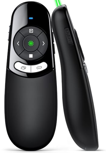 USB C Presenter, Kabellose 2.4 GHz Powerpoint Fernbedienung, Grün Licht Pointer für Präsentationen via Typ C und USB Empfänger, Präsentationsfernbedienung für Windows 7/8/10/Mac/Linux/Android