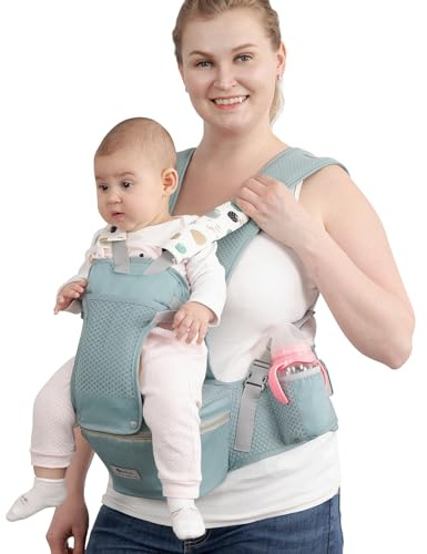 Baby Carrier with Hip Seat for Newborn to Toddler, 6-in-1 Ergonomic Infant Carrier for 0-36 Month Baby, All Positions Soft Breathable Mesh Wrap Carrier with Waist Stool, Easily Adjustable Baby Holder