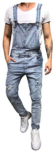 NUSGEAR 2024 Mono Pantalones de Vaqueros Hombre Peto Trabajo Bib Jumpsuit con Bolsillos Slim Fit Roto Mezclilla Moda Casual Fiesta Pant Jeans Roto Denim Pantalones Mono