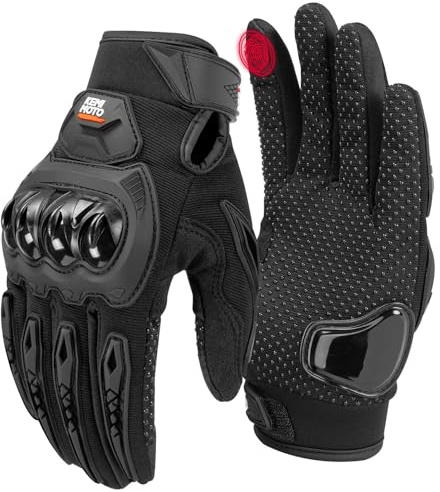 KEMIMOTO Motorcycle Gloves for Men/Women, Touchscreen Dirt Bike Gloves with Shell, Anti-Slip for Motorbike, Riding, Racing, Cycling, Dirt Bike, ATV, UTV, Motocross, BMX, Hiking (Black-XL)