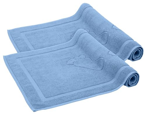 Komfortec Badvorleger Set 2 Teilig, Frottee Duschvorleger, Waschbar Duschmatte & Badteppich, 800 g/m² &100% Baumwolle, Saugfähig & Schnelltrocknend, 50 x 80 cm, Hellblau