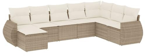 vidaXL Salon de Jardin avec Coussins 8 pcs, Canapés de Terrasse, Ensemble de Meubles de Patio, Mobilier d'Extérieur, Beige Résine Tressée
