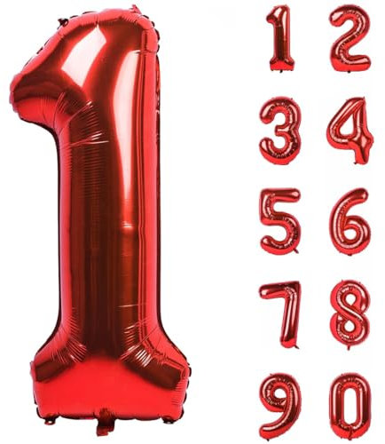 TNSRAY Globos de Papel de Aluminio Rojo de 32 Pulgadas, decoración de Fiesta de cumpleaños, Globo de cumpleaños, números inflables Gigantes, Globos de cumpleaños, decoración de Fiesta, número 1
