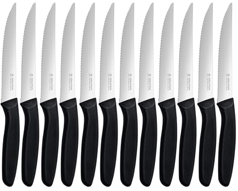 targzier Steakmesser Set,12-teilig, Profi Steakmesser aus Edelstahl, Scharfes Steakmesser mit Wellenschliff, Steakmesserset, Küchen-Steakbesteck, Spülmaschinenfest