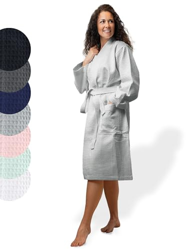 SIEGENTHAL® Damen Bademantel Waffelpique 100% Baumwolle mit Schalkragen Leicht Morgenmantel S bis XL – Leichter Damen Bademantel, Komfortabel, Weich, Ideal für Frühling und Sommer