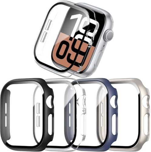 JZK 4-Stück Schutzhülle für Apple Watch Series 11 (2025)/Series 10 42mm, Hart PC Ultradünne Gehäuse Hülle Eingebaut Kratzfest Gehärtetes Glas Schutzfolie für iWatch Series 11/10 42mm