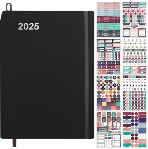 Terminplaner 2025,Kalender 2025 Buchkalender A5,1 Tag 1 Seite - Tageskalender,Tagesplaner,Schöner Wochenkalender,Lebenskompass Ringbuch mit 8 Blatt Aukfleber, Viele Extras