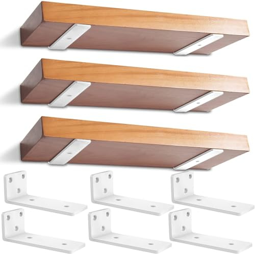 6 Piezas Soporte Estanteria Pared, 15cm Escuadras Metalicas Invisibles, Soporte Balda Flotante Pared, Soportes En L de Metal Resistente En Pared con Tornillos (Blanco) 6in