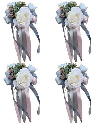 anneratteryer 4pcs Decoracion Boda Lazos Regalo Lazo Grande para Regalo Decoracion Coche Boda Flores Artificiales Decoracion Cotton Coche Espejo retrovisor Fiesta de Bodas Puerta de la decoración