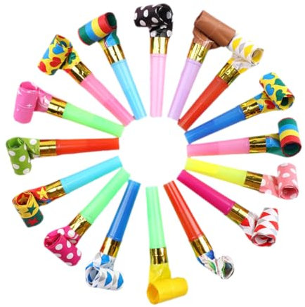 WUSJCOF 15 pièces trompettes de fête sifflets enfants, soufflets trompette de fête sifflet bruit (Multicolore)