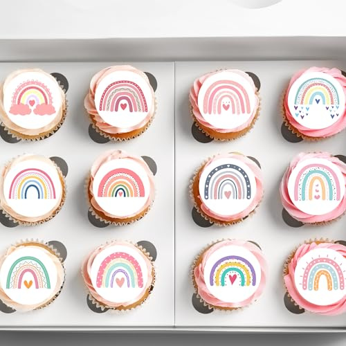 Rainbow Colourful Boho Cupcake Toppers, 24 x PRECUT