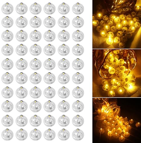 Kimuwote Mini luces LED, 60 unidades, globos de luz blanca cálida, para farolillos de papel, bodas, Navidad, fiestas, cumpleaños