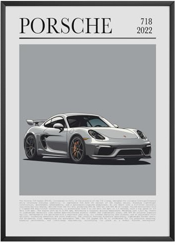 MJ-GRAPHICS® Porsche 718 2022 Poster Moderner Sportwagen Kunstdruck Wohnzimmer Wandbild Porsche Fans A3 Ohne Rahmen