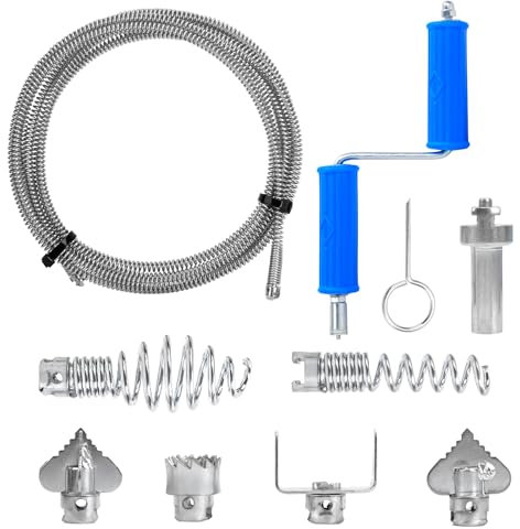 GoldOars Sonda Sturatubi da 5m Stura Lavandini e Scarich Diametro 12 mm con Adattatori Elettrici e Manuali Molla per Pulizia Tubi Spirale Sturalavandini Meccanica