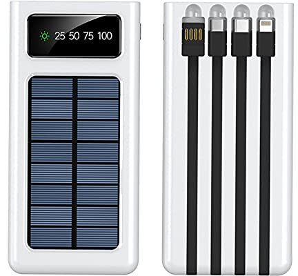 Power Bank Fast Charging, Built in Cable 10000-20000-30000Mah LED Battery,White,30000mAh