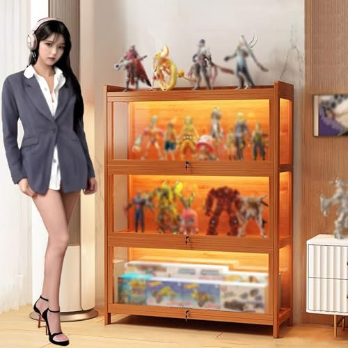 MDDKOP Sammlervitrine, 5 Schicht acryl vitrine stehend, vitrinenschrank Wohnzimmer für Miniaturmodelle von Autos, Figur, Modellbau, Mit Schloss Display Cabinet Curio-SchräNke(Braun,50x32x106cm)