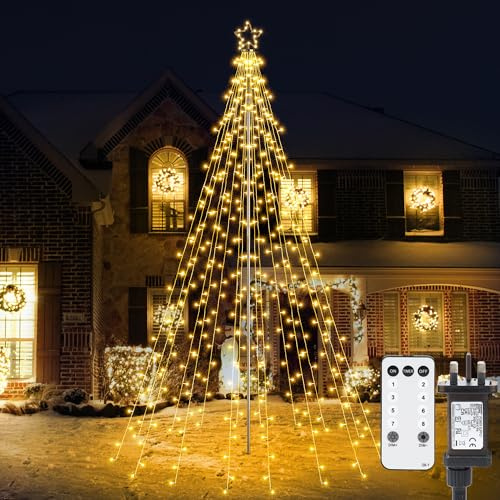 iBaycon LED Christmas Tree Light Warm White with Star Topper,3.87m x 16 String Light,568 LED Outdoor Christmas Lights 8 Modes Timer Remote,Dimmable Fairy Lights for Garden Yard Waterproof Decorations