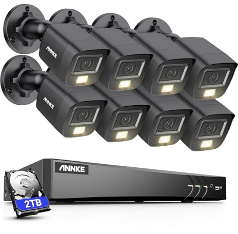 ANNKE CCTV Security Camera System, 4K 8 Channel H.265+ DVR with 2TB HDD, 8X 5MP Black Dual-Light Bullet Cams, Smart Human/Vehicle Detection, Color Night Vision, Smartphone Access, IP67