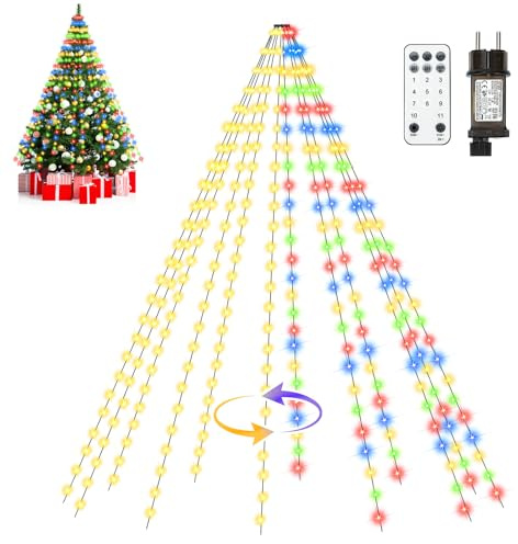 MAGGIFT Lichterkette Baum Innen Außen, Warmweiß Mehrfarbig 2M 12 Stränge 300LED 2-in-1 Weihnachtsbaum Lichterkette mit Timer/8 Modi/Dimmbar/Fernbedienung, IP67 Wasserdicht Weihnachtsbeleuchtung