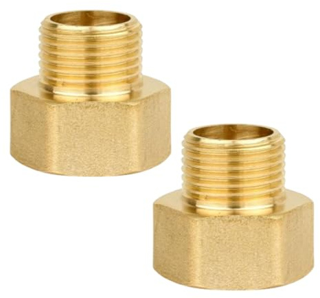 2 racores por paquete de 3/8 pulgada a 1/2 pulgada, extensión reductora macho de 3/8 pulgada x hembra de 1/2 pulgada, latón, reductor macho/hembra, adaptador para convertir conexiones de tuberías