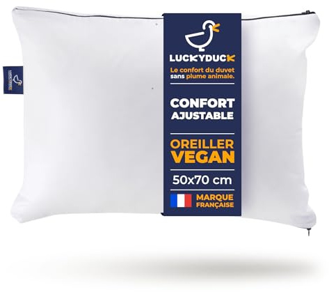 Luckyduck Oreiller Ajustable 50x70 - Confort Personnalisable et modifiable à volonté - Percale Coton Blanche - Soutien Moelleux ou Ferme - Lavable en Machine