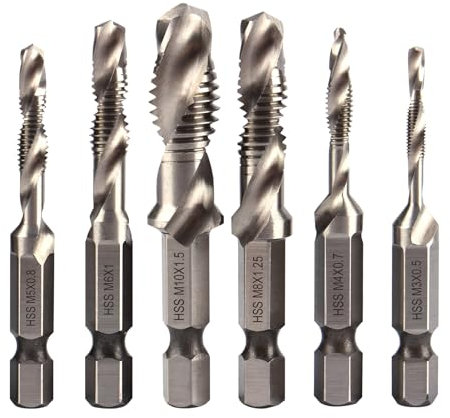 6PCS HSS Drill Bit Set, Combination Drill and Tap Set with Anti-Rust Black Coating M3 M4 M5 M6 M8 M10 Metric Thread 1/4”hex Shank Screw Tapping Threading Tools Metal Drill Bits for Hard Steel