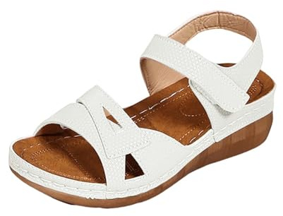 Sandales d'été confortables pour femme - Sandales compensées ouvertes - Pieds larges - Chaussures d'été élégantes pieds nus - Sandales romaines compensées - Antidérapantes - Sandales d'extérieur pour