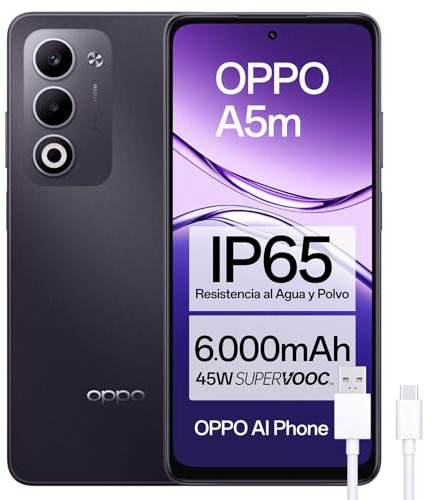 OPPO A5m - Smartphone Libre con IA, 8GB RAM + 256GB, Pantalla 6.67 90Hz, Cámara 32MP, Batería 6000, Carga Rápida 45W, Versión Española – Morado