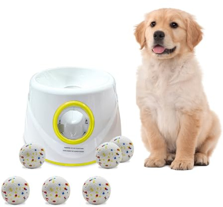Mloowa Automatic Ball Launcher for Dogs ，The Upgraded Ball Thrower Adjustable Distance 20-45ft Including 6 PCS 2.3-inch Sized ETPU Balls, Interactive Dog Toys Suitable for Small to Medium Sized Dogs