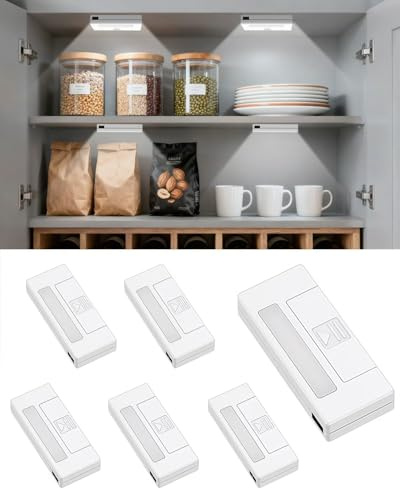 Amagle Lot de 6 Petite Lampe LED Veilleuse Detecteur de Porte Lumiere Leds Luminaires Interrieur Eclairage Lumière Placard Tactile Sans Fil Mini Led Light Pour Armoire Meuble de Cuisine, Blanc Froid