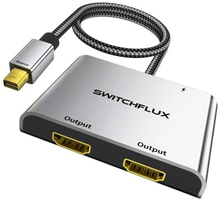 SWITCHFLUX Mini DisplayPort to Dual HDMI Adapter | 4K@60Hz HDMI Splitter Extended Display for Windows [Thunderbolt1/2 Compatible] for MacBook Pro/Air, iMac, Mac mini, Surface Pro