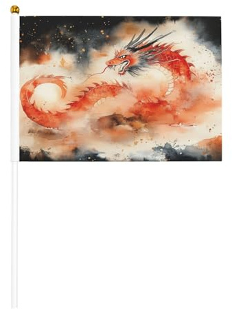Lot de 6 mini drapeaux chinois peints durables de 14 x 21 cm sur bâtons pour extérieur, cour et jardin