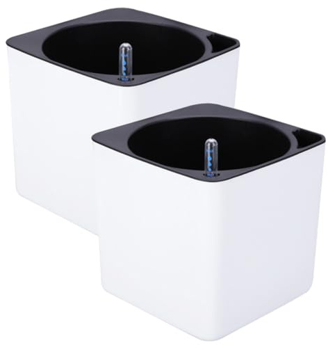 CLISPEED 2 Pièces Pot de Fleur Irrigation Bac Carré Double Couche Plastique avec Indicateur de Grand Pot Dintérieur avec Corde Coton Épaisse Support de Plantes de Bureau Blanc