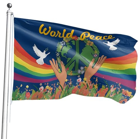World Peace Flag - Vibrante Bandiera | Bandiera Di Simbolo Della Pace | Baandiera Di Pace Del Mondo Stampato Colorato | Idee Per Eventi, Arredamento, Proteste E Celebrazio