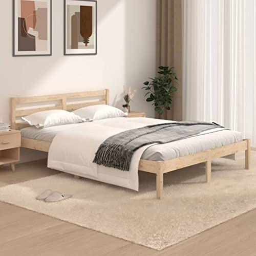ACAGALA Letto matrimoniale in legno massiccio 120 x 190 cm, struttura con testiera, letto in legno con rete a doghe in pino, letto in legno massello, naturale
