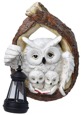 MagiDeal Estatua de búho para abrazar el genealógico con luz Solar para Exteriores, lámpara de Paisaje, artesanía, Figura Luminosa para césped y Patio.