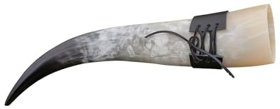 Frera Trinkhorn, 700-790 ml, 0,7-0,79l, Methorn inkl. Gürtelhalter aus Leder in schwarz oder braun, lebensmittelechtes Naturhorn, Naturfarbe, poliert